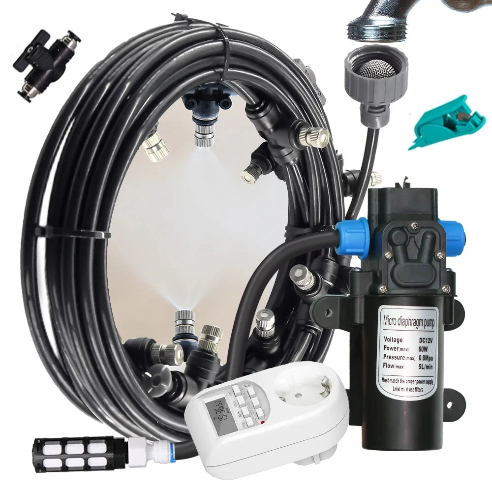 6-18m 0.6mm Misting Cooling System 60W Self-priming Pump Fine Atomization Sprayer for Garden Irrigation Humidification Watering