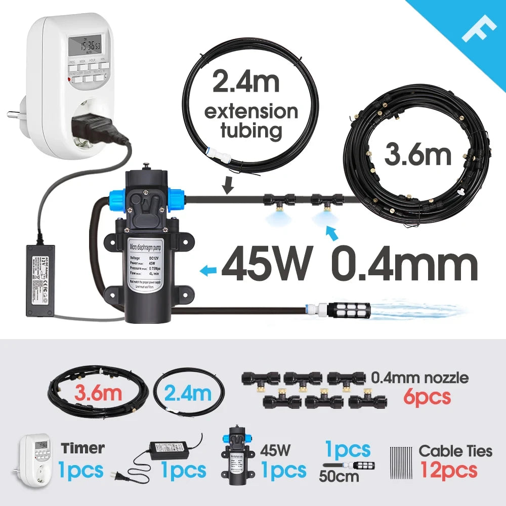High quality 0.4MM Automatic Timing Cooling Watering System 6/9/12/18/21M Outdoor Garden Irrigation Kit Brass Mist Nozzles Spray