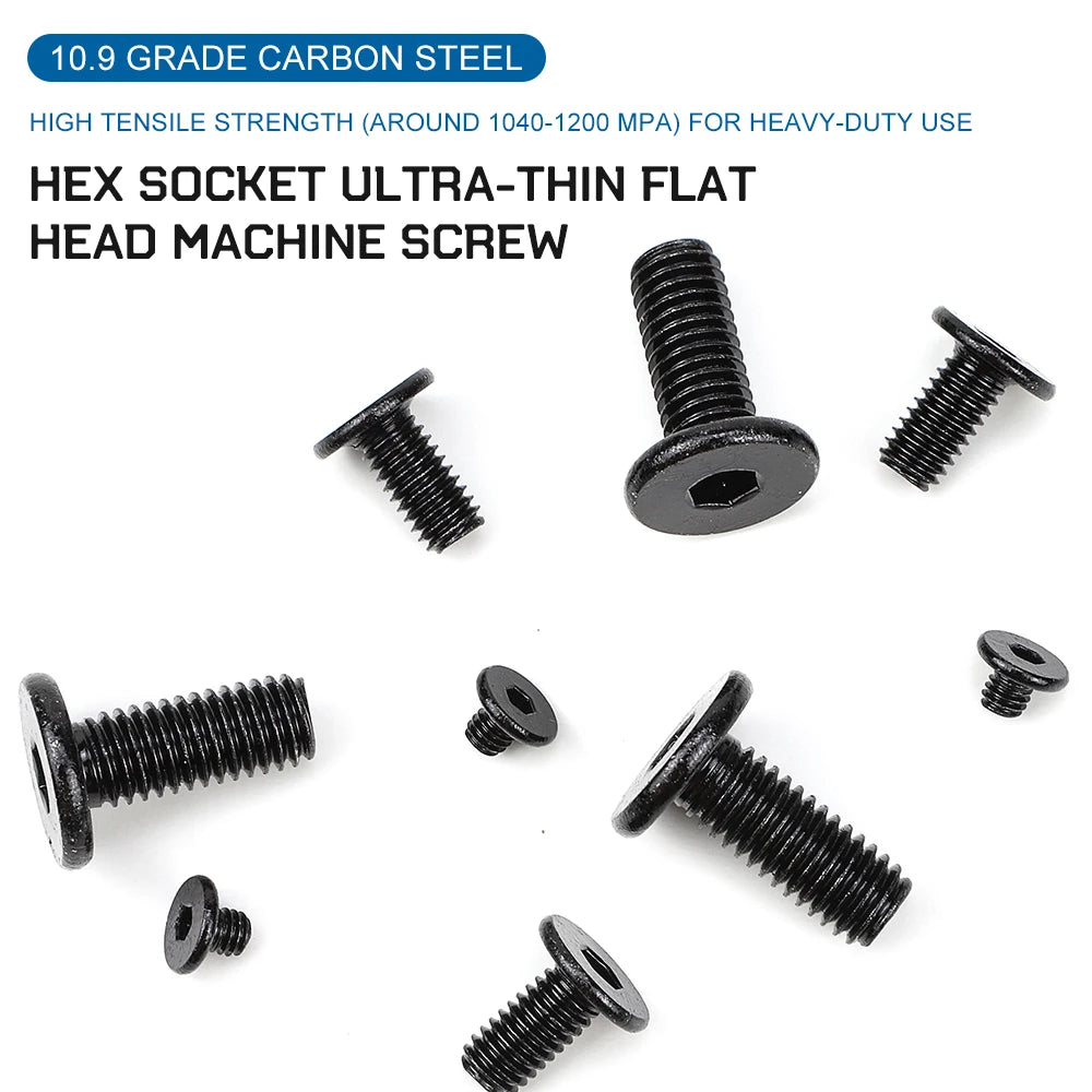 Hexagon Allen Ultra Thin Flat Head Bolt 10.9 Grade Black Plated Steel M2 M3 M4 M5 M6 M8 Hex Socket Ultra Thin Wafer Head Screw