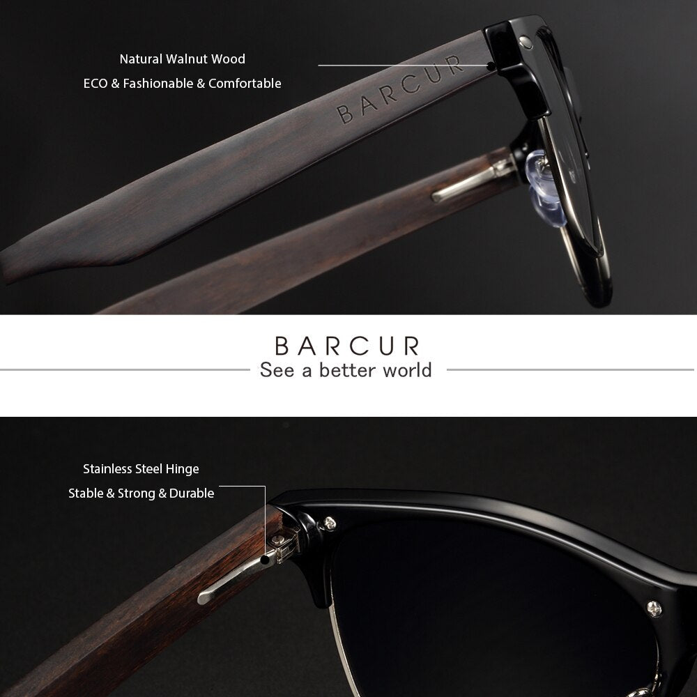 BARCUR Polarized Ebony Black Sunglasses Zebra Natural Wooden Sun glasses for Men Driving Fishing Women Eyewear Accessory Oculos - KiwisLove