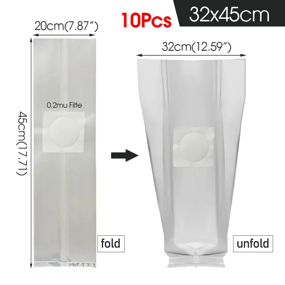 10PCS 0.2um Filter PP Mushroom Grow Bag Transparent Pre Sealable Spawn Media Grow Bag High Temperature for Greenhouse Planting