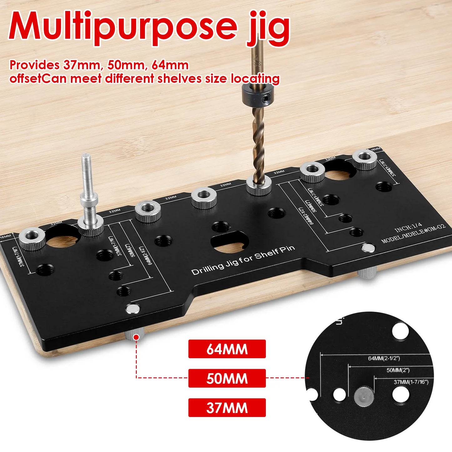 Shelf Pin Jig 1/4 Inch Aluminum Alloy Shelf Pin Drilling Guide 32mm Spacing Woodworking Straight Hole Drilling Jig Hardware