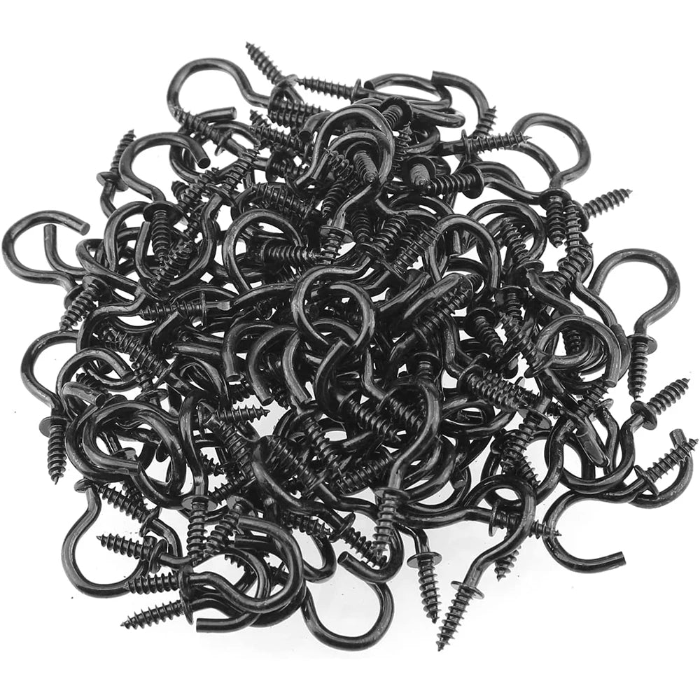 NINDEJIN Screw Hooks 1" 2" Black Heavy Duty Wood Wall Ceiling Hooks Plant 1/2" 3/4" Jewelry Hooks for Hanging String Lights - KiwisLove