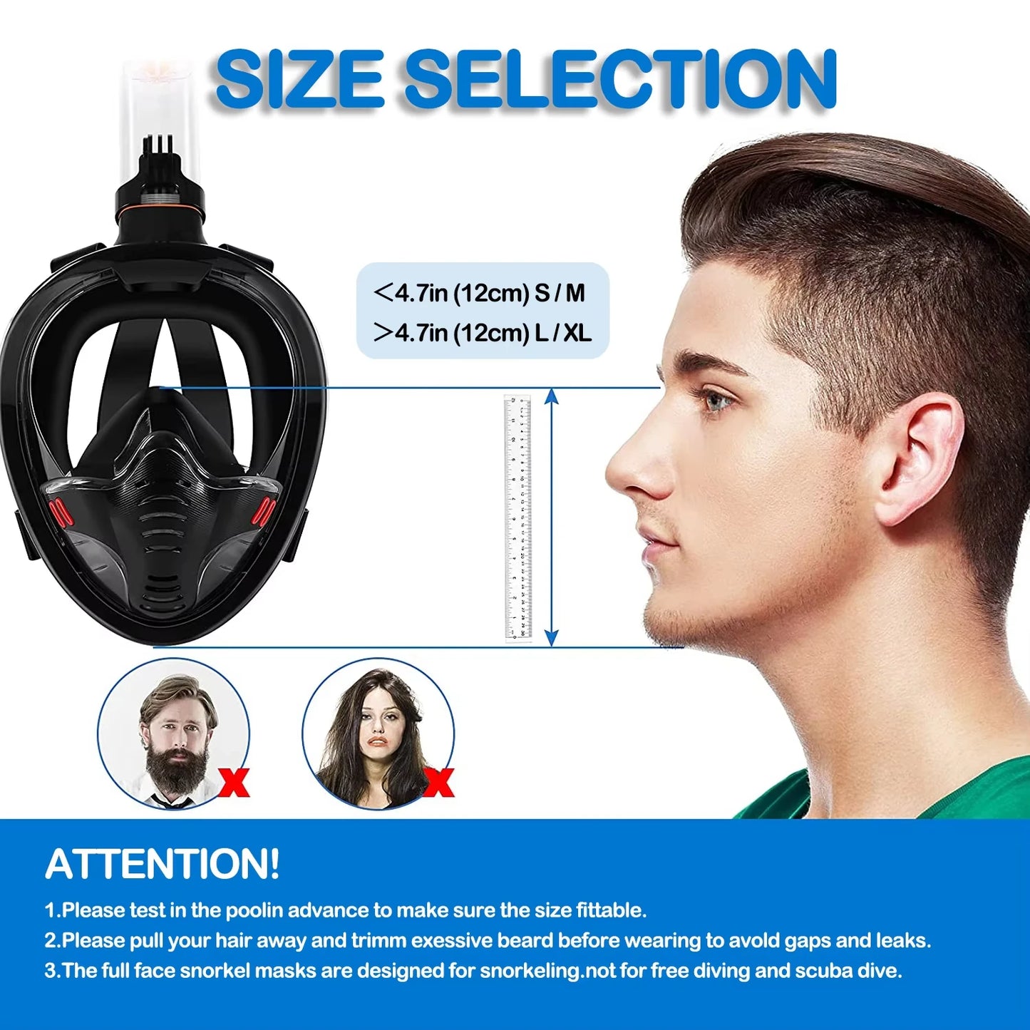 Adults Snorkel Mask Detachable Camera Mount Dry Transparent Breathing System Panoramic View Anti Leak Fog Swim Pool Equipment