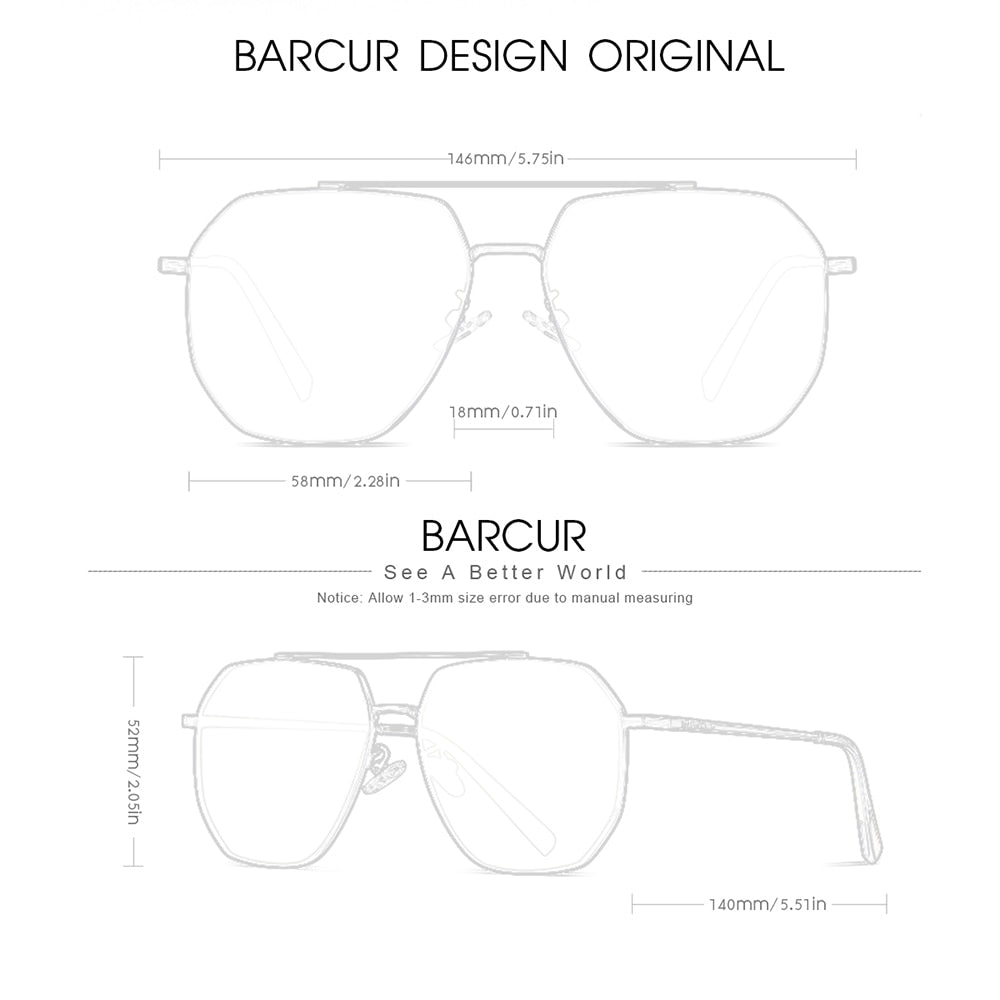 BARCUR Original Business Sunglasses Man Polarized Square Sun Glasses Women Simple Classic Flat Lens Shades Eyewear Gafas De Sol - KiwisLove