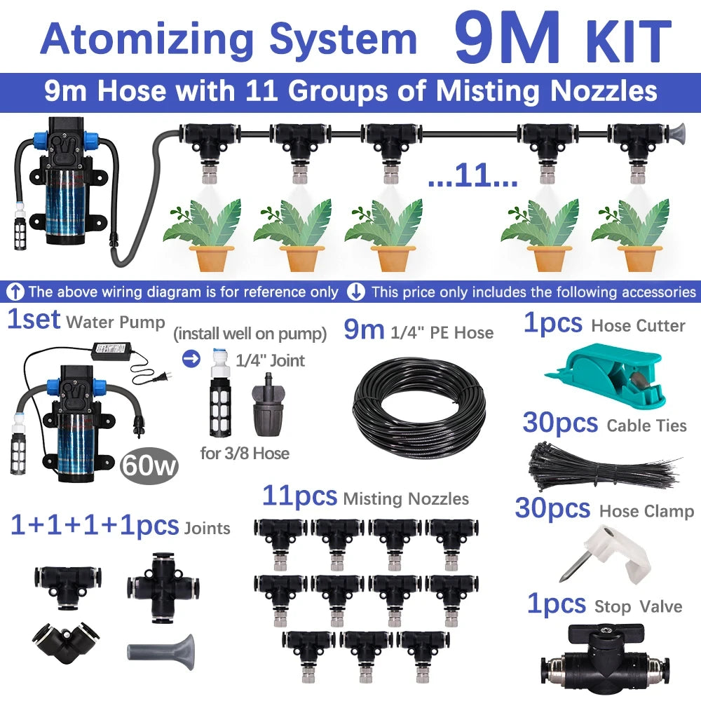 6-18m 0.6mm Misting Cooling System 60W Self-priming Pump Fine Atomization Sprayer for Garden Irrigation Humidification Watering