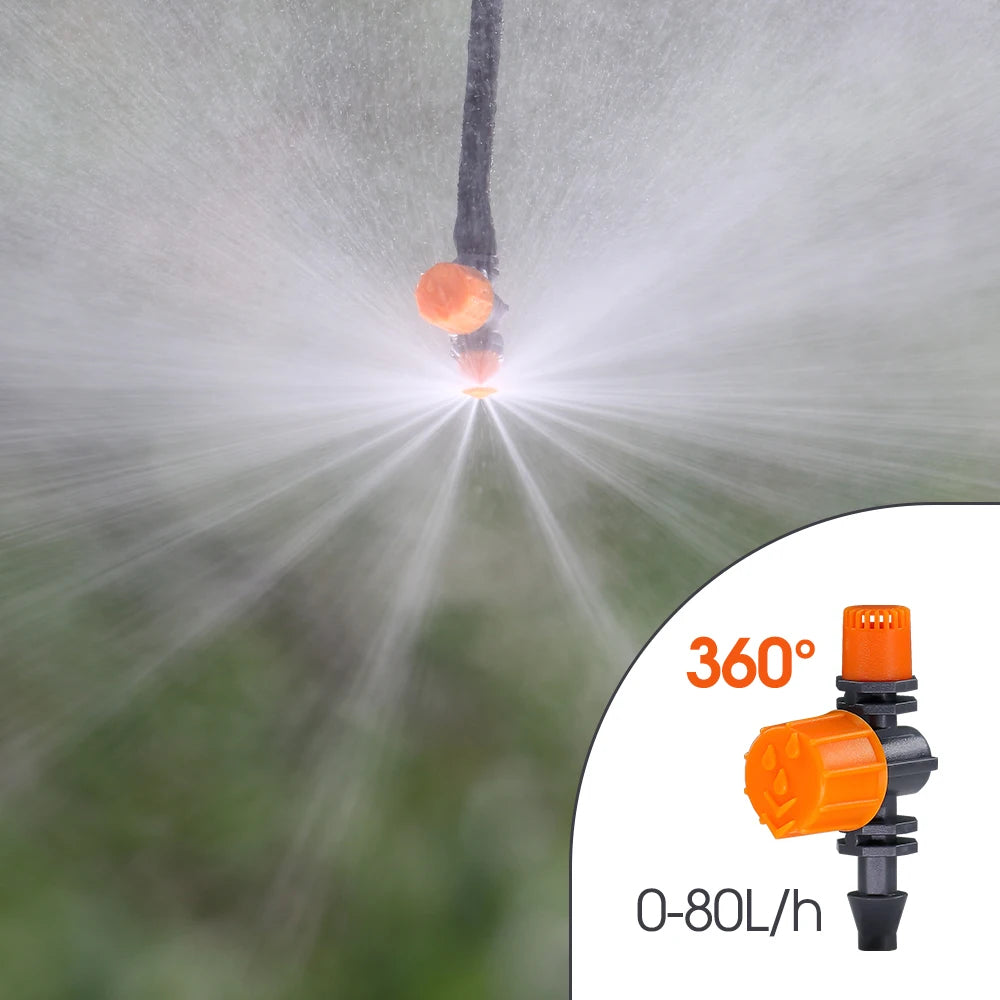 10PCS 180° 360° 1/4 "" 0-80L/h Adjustable Watering Sprinkler Nozzle Micro Drip Irrigation for Garden Greenhouse plants System