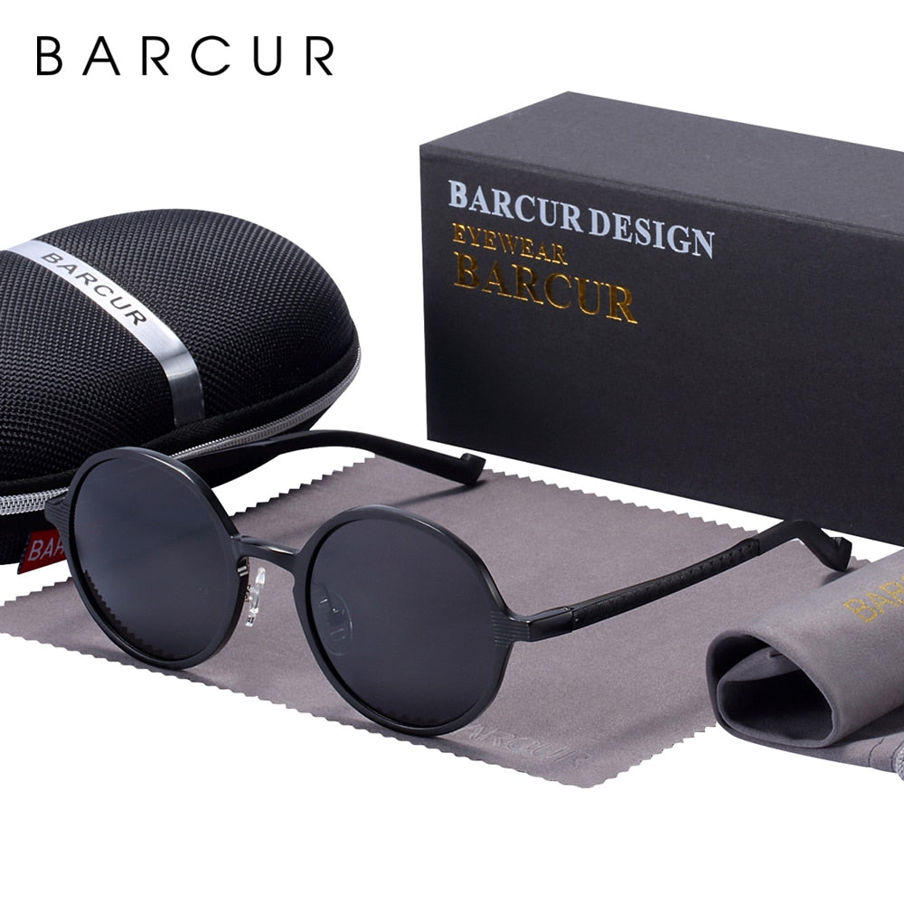BARCUR Polarized Round Sunglasses Luxury Brand Men Glasses Retro Vintage Women Sun Glasses UV400 Eyewear - KiwisLove