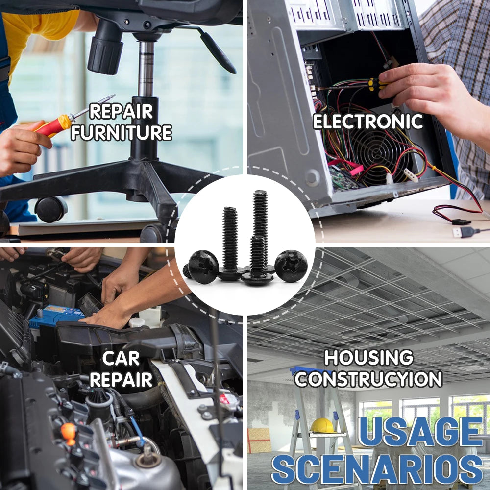 NINDEJIN 721pcs/set Cross Truss Head Screw Kit with Nut M3 M4 M5 Carbon Steel Mushroom Phillips Head Machine Screw and Nut Set