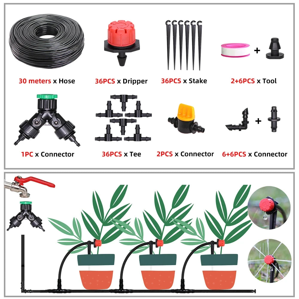 5-50M Garden Drip Irrigation System Automatic Watering Water Hose Micro Drip Watering Kits with Adjustable 8 Holes Drippers