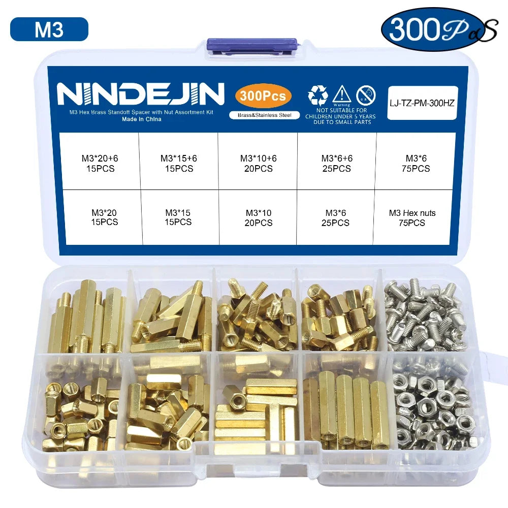 NINDEJIN Male Female Brass Hex Standoff Kit Bolt Screw Nut Set M2.5 M3 M4 PCB Motherboard Hex Standoff Spacer Assortment Kit