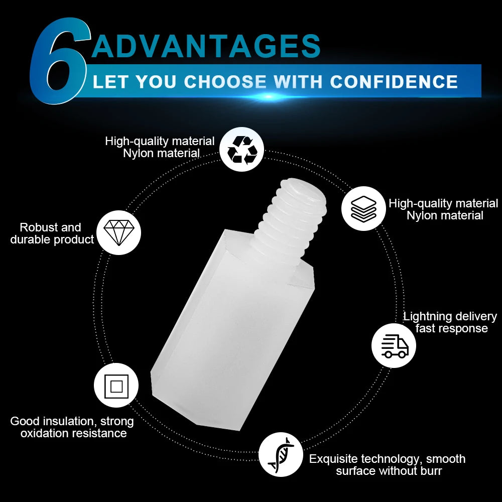 NINDEJIN Nylon Hex Standoff Male Female Plastic Standoff Spacer Assortment Kit Insulation White Nylon Motherboard PCB Standoff