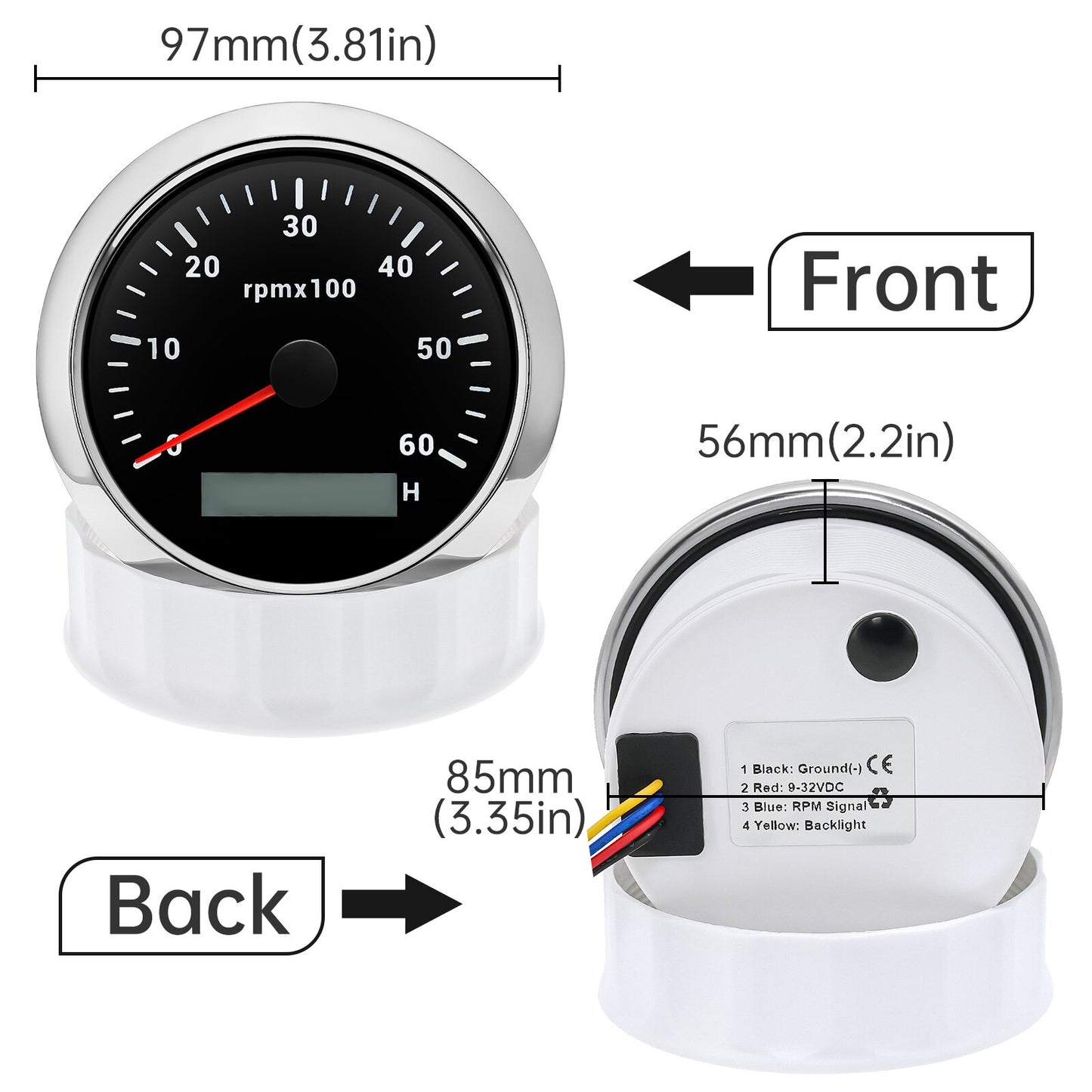 RPM Gauge 8000rpm 6000rpm 3K-8K 85MM Diesel Engine Tachometer REV Counter with LCD Digital Hourmeter 7Colors Backlight 12V/24V - KiwisLove