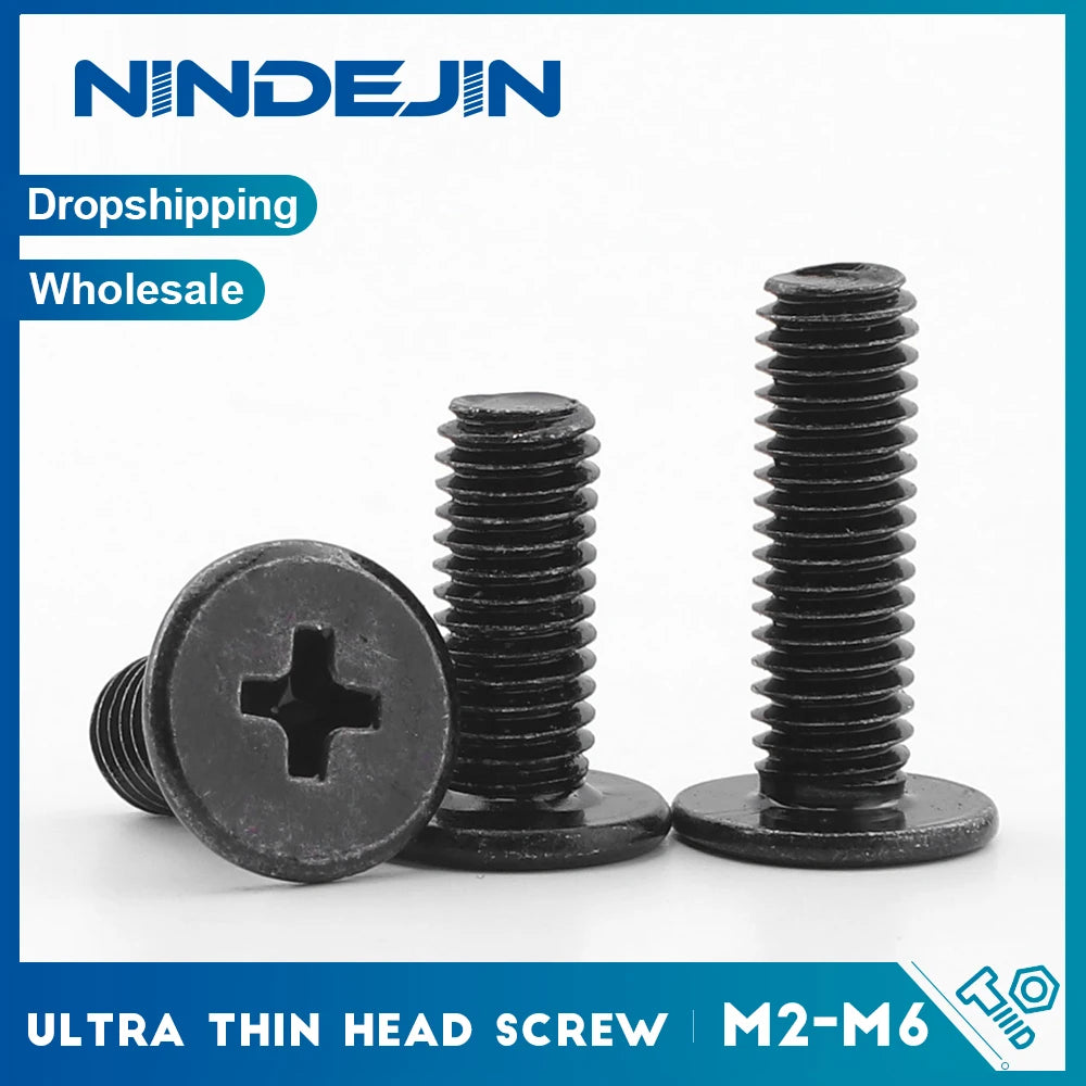 10-50pcs/bag Black 304 Stainless Steel Cross Ultra Thin Flat Head Machine Screw M2 M2.5 M3 M4 M5 M6 M8 Phillips Laptop Screw