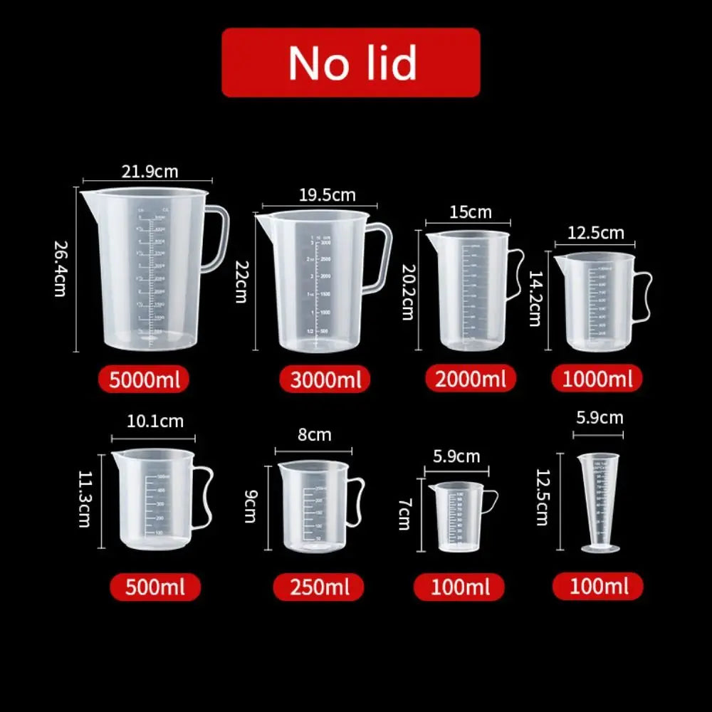 1PC Clear Graduated Measuring Cup Scale Plastic Transparent Mixing Cup Large Capacity With Lid Laboratory Beaker Kitchen Baking - KiwisLove