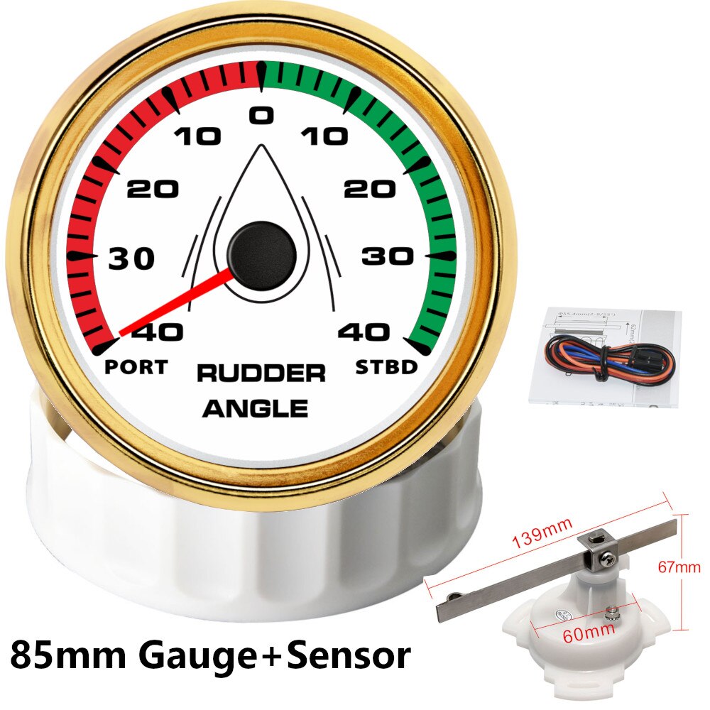 Waterproof 85mm Boat Rudder Angle Indicator 0-190 ohm With Rudder Angle Sensor Kit Rudder Angle Gauge 8 Colors Backlight 12V 24V - KiwisLove