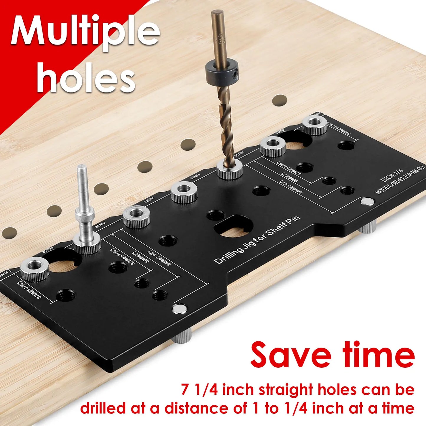 Shelf Pin Jig 1/4 Inch Aluminum Alloy Shelf Pin Drilling Guide 32mm Spacing Woodworking Straight Hole Drilling Jig Hardware