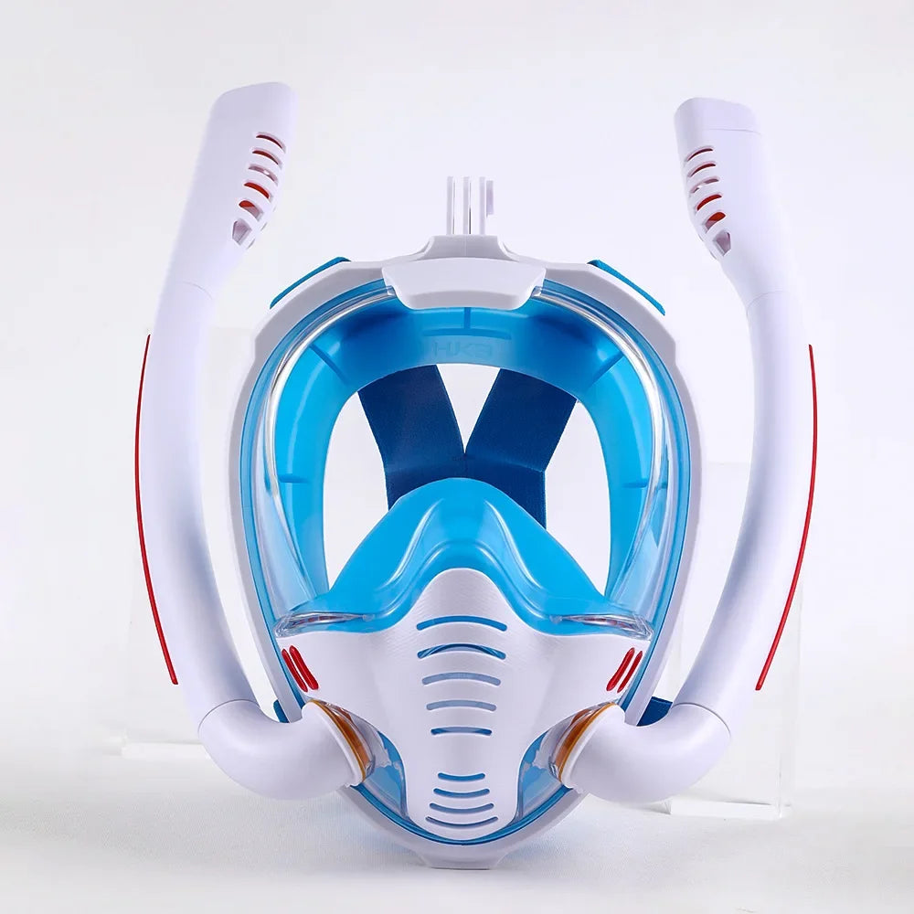 Full Face Snorkel Mask with Anti-Fog Wipes 180 Degree Panoramic HD View Snorkeling Mask Anti-Leak Dry Set for Adults and Kids