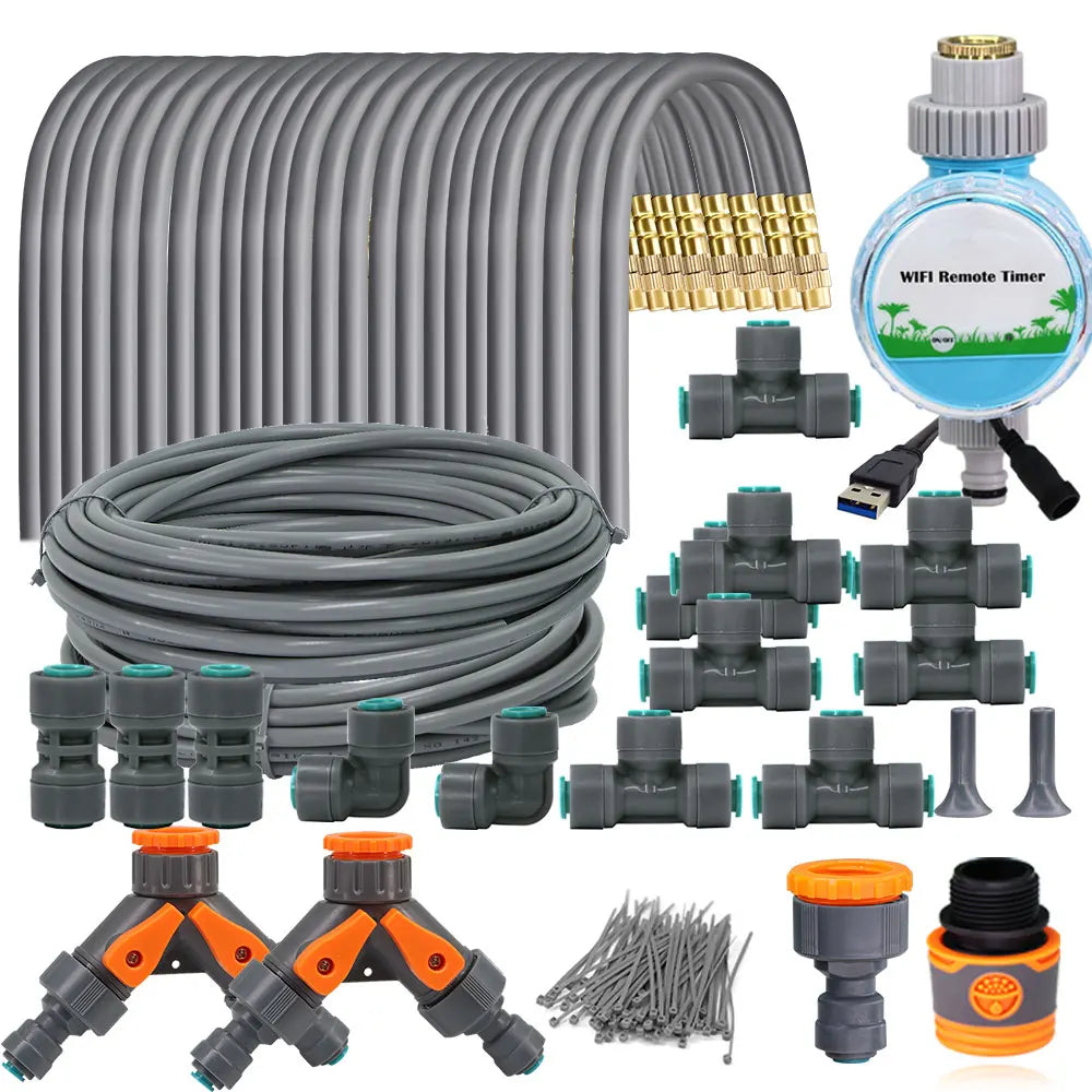 5-30M Adjustable Brass Atomizer Watering System Connected to 1/4" Hose Irrigation Greenhouse Smart Timer Plants Lawn watering