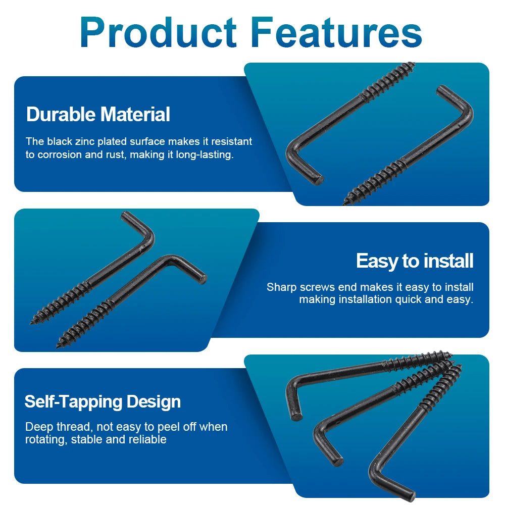 NINDEJIN 10/20pcs L Shaped Hooks Screw in Ceiling Hooks M2.4 M2.5 M2.8 M3.4 M3.7 M3.8 M4.7 Black 7 Shape Right Angle Hooks - KiwisLove