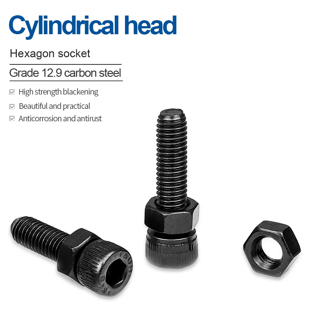 NINDEJIN hex hexagon socket head cap screw nut 12.9 grade carbon steel m2 m2.5 m3 m4 m5 m6 screw set bolt and nut assortment kit