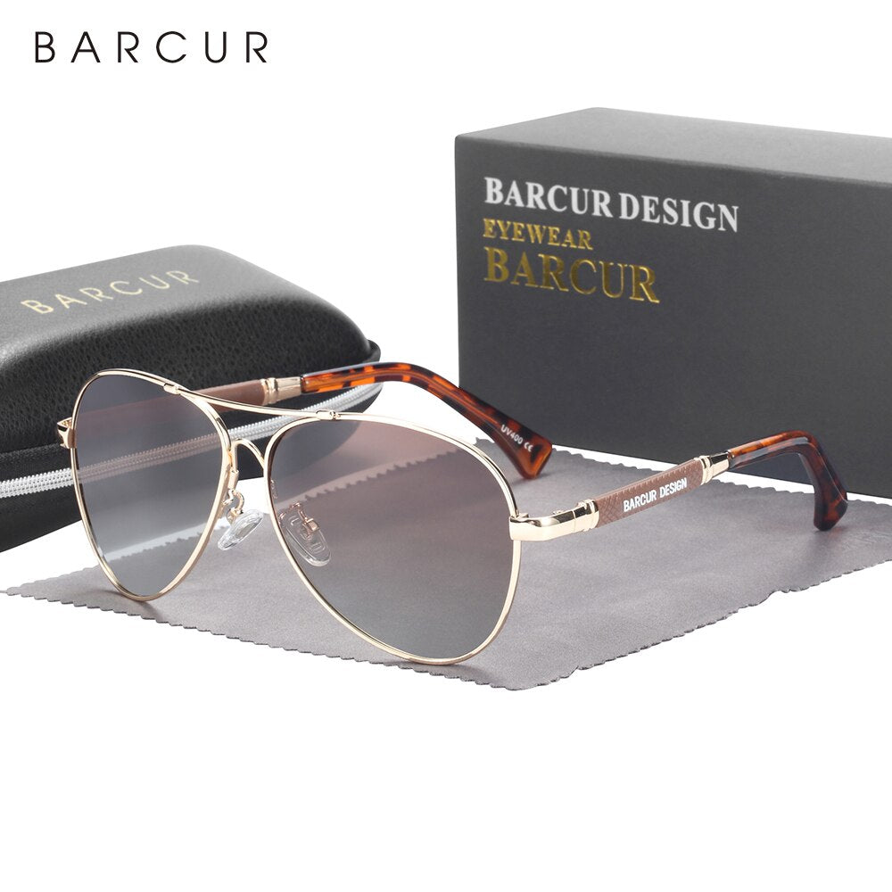 BARCUR Design Sun Glasses for Men Memory Alloy Frame Pilot Gradient Polarized Sunglasses Man Female Shades Oculos De Sol - KiwisLove