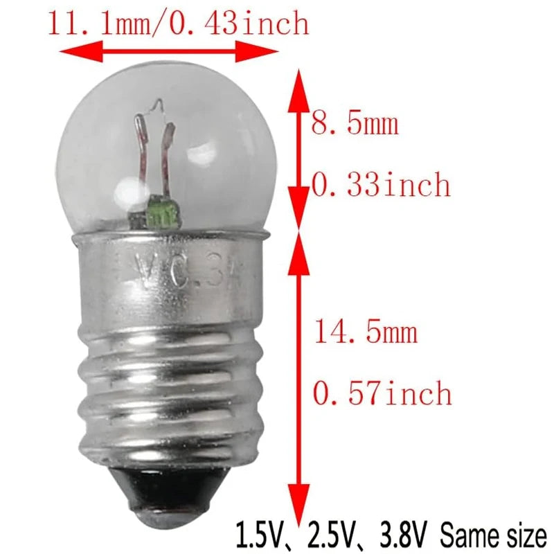 10pcs E10 1.5V 2.5V 3.8V 4.8V 6V 6.2V little Bulb for Test Experiment Teaching Flashlight