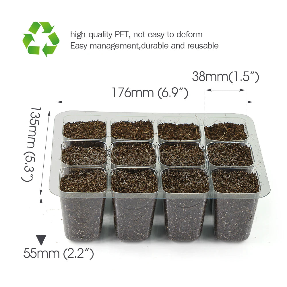 5/10pcs 12-Cell Transparent Seedling Starting Tray Gardening Nursery Grow Germination Plastic Seed Starter Tray Plant  Grow Cont