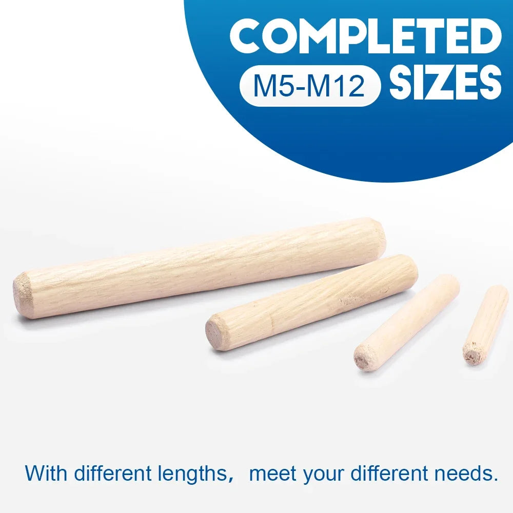 NINDEJIN 20/50pcs Wooden Dowel Pins M5 M6 M8 M10 M12 Straight Groove Wood Dowels Rods for Crafts Furniture DIY Manual