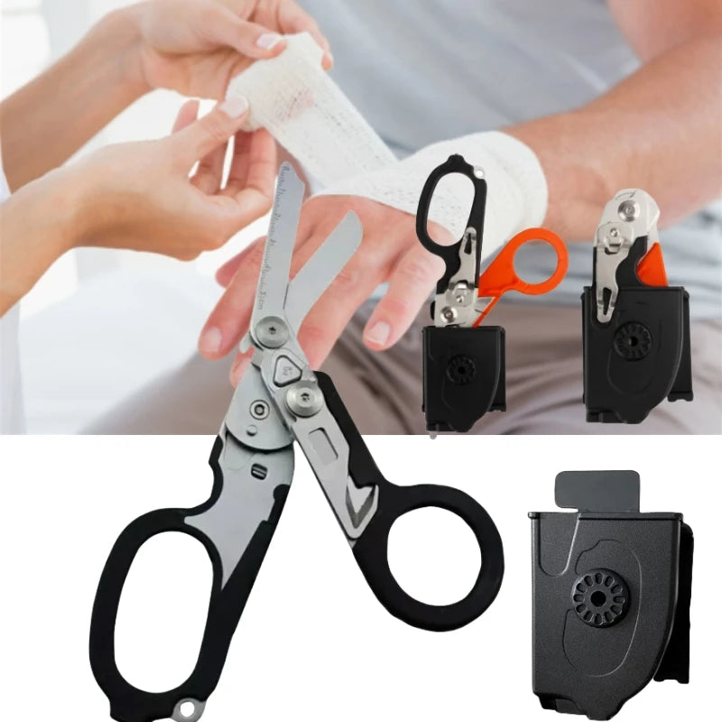 Multifunction XIAOTREE First Aid Tactical Folding Scissors Outdoor Survival Tool Combination Tactical Scissors Stainless steel