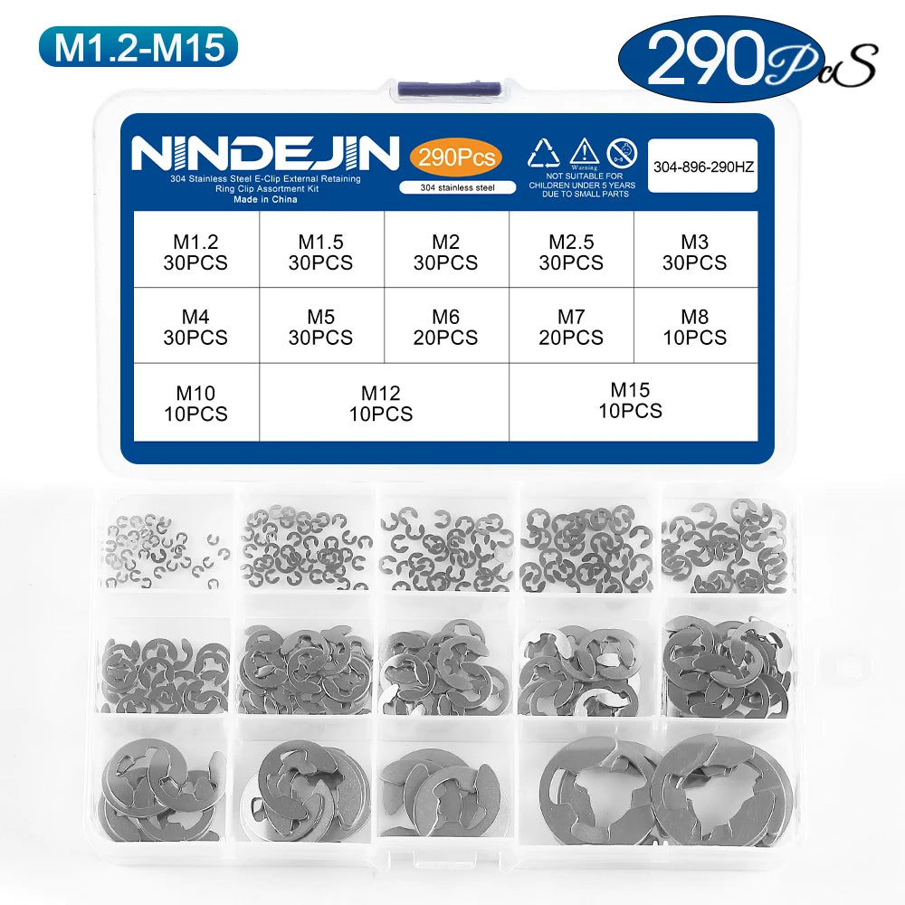 NINDEJIN E Clip Set Circlip Washer Assortment Kit Stainless Steel Carbon Steel 1.2-15mm External Retaining Clip For Shaft - KiwisLove