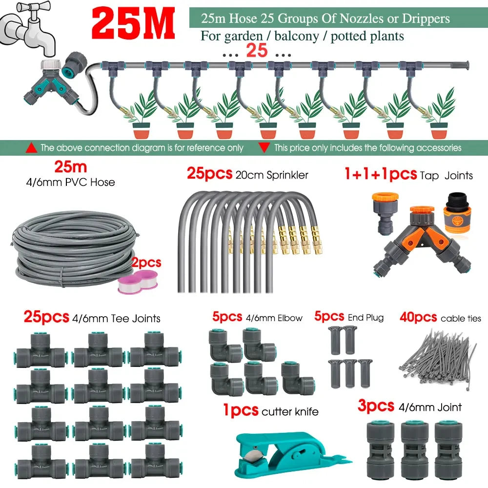 5-30M Adjustable Brass Atomizer Watering System Connected to 1/4" Hose Irrigation Greenhouse Smart Timer Plants Lawn watering