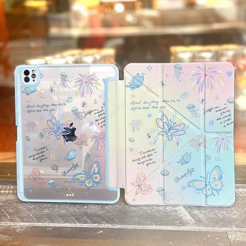 Y fold Butterfly Case for iPad (A16) 11th Gen 10th 10.2 9th 8th 7th Funda for iPad Air4 5 Air11 13 Pro11 13'' M4 Pro12.9 5th 6th