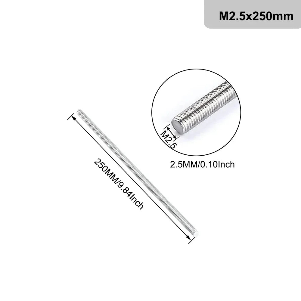 1pcs 304 Stainles Steel Threaded Rod Diameter M2 M2.5 M3 M4 M5 M6 M8 M10 M12 M14 M16 M18 M20 Length 250mm 500mm