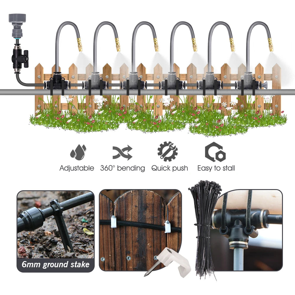 5-30m 1/4" 4/6mm Misting Cooling System 360° Free-bend Atomization Sprayer 60W Self-priming Pump for Garden Irrigation  Watering