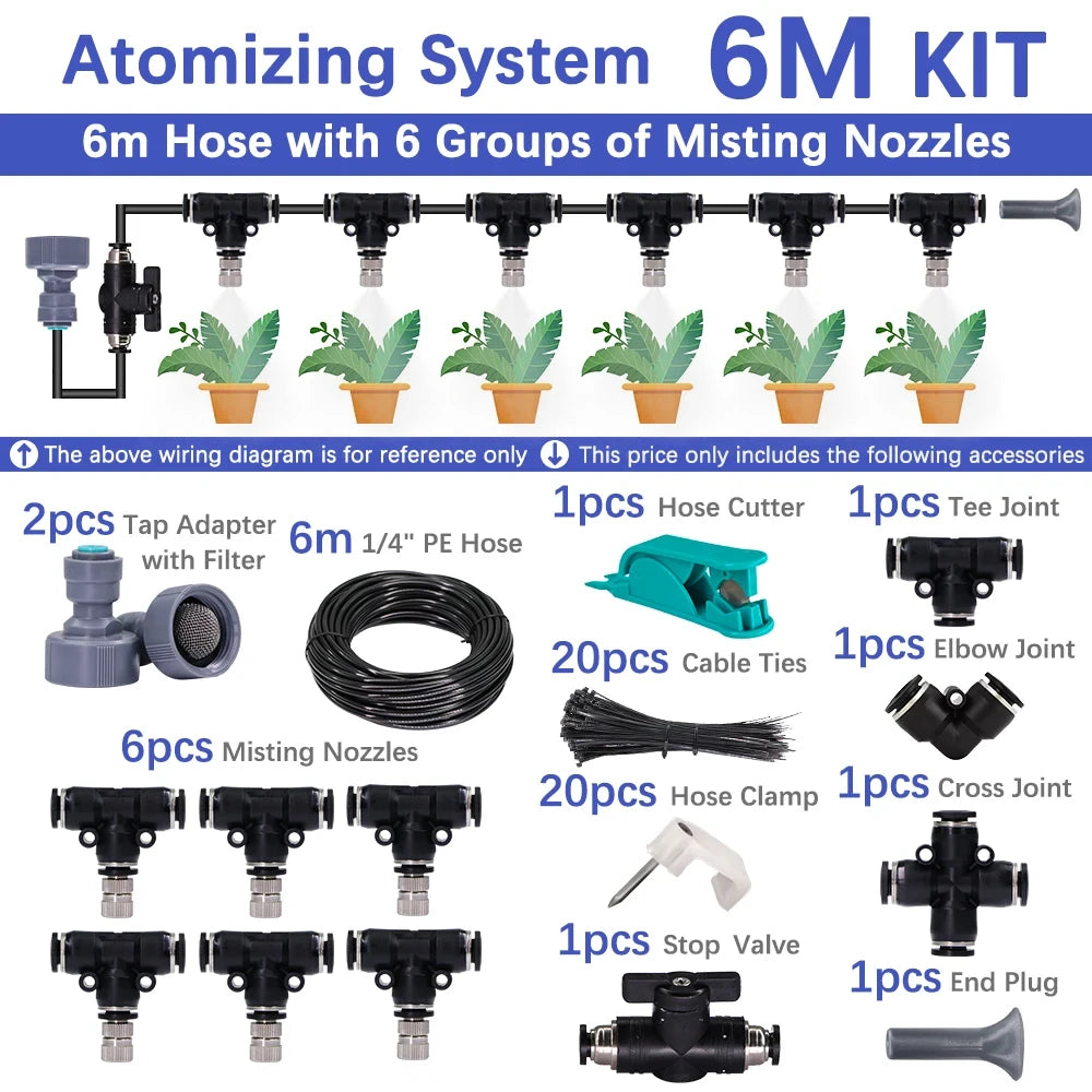 6-18m 0.6mm Misting Cooling System 60W Self-priming Pump Fine Atomization Sprayer for Garden Irrigation Humidification Watering