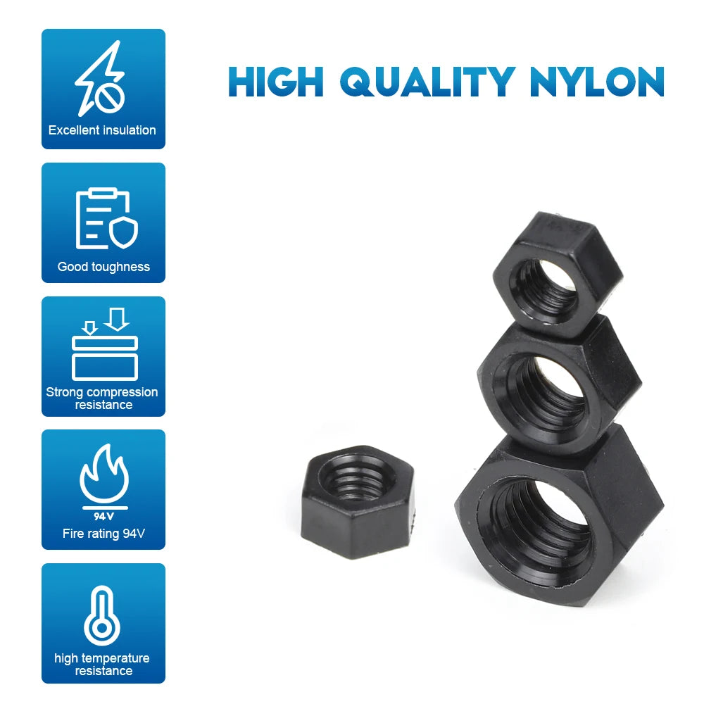 NINDEJIN 2-100pcs Nylon Plastic Hex Nuts M3 M4 M5 M6 M8 M10 M12 M14 M16 White Black Nylon Nut Insulation Hexagon Locknut