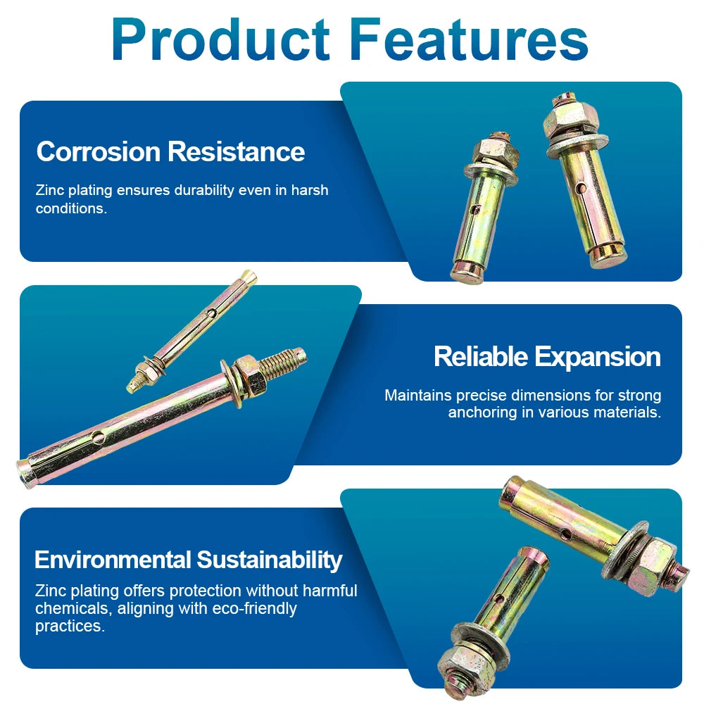 NINDEJIN Heavy Duty Expansion Bolt Anchor Yellow Zinc Plated Fix Bolts M6 M8 M10 M12 M14 M16 Sleeve Anchor for Concrete