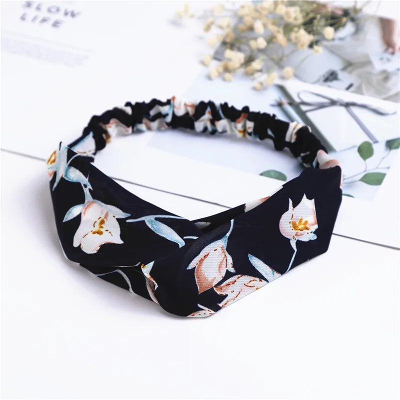 Fashion Women Girls Summer Bohemian Hair Bands Print Headbands Vintage Cross Turban Bandage Bandanas HairBands Hair Accessories
