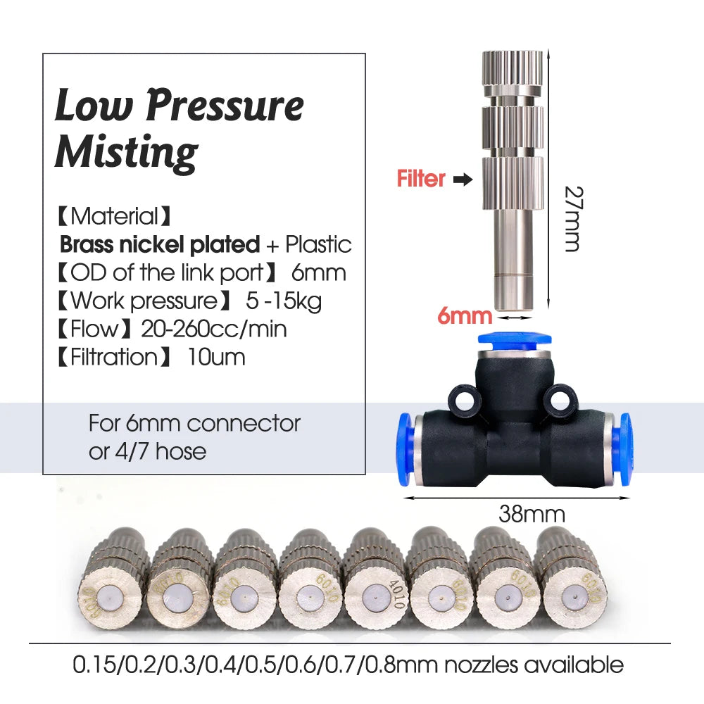 10PCS Garden 6mm Irrigation Spray Nozzle With Built-in Filter Low Pressure Cooling System Sliding Lock Outdoor Watering Accessor