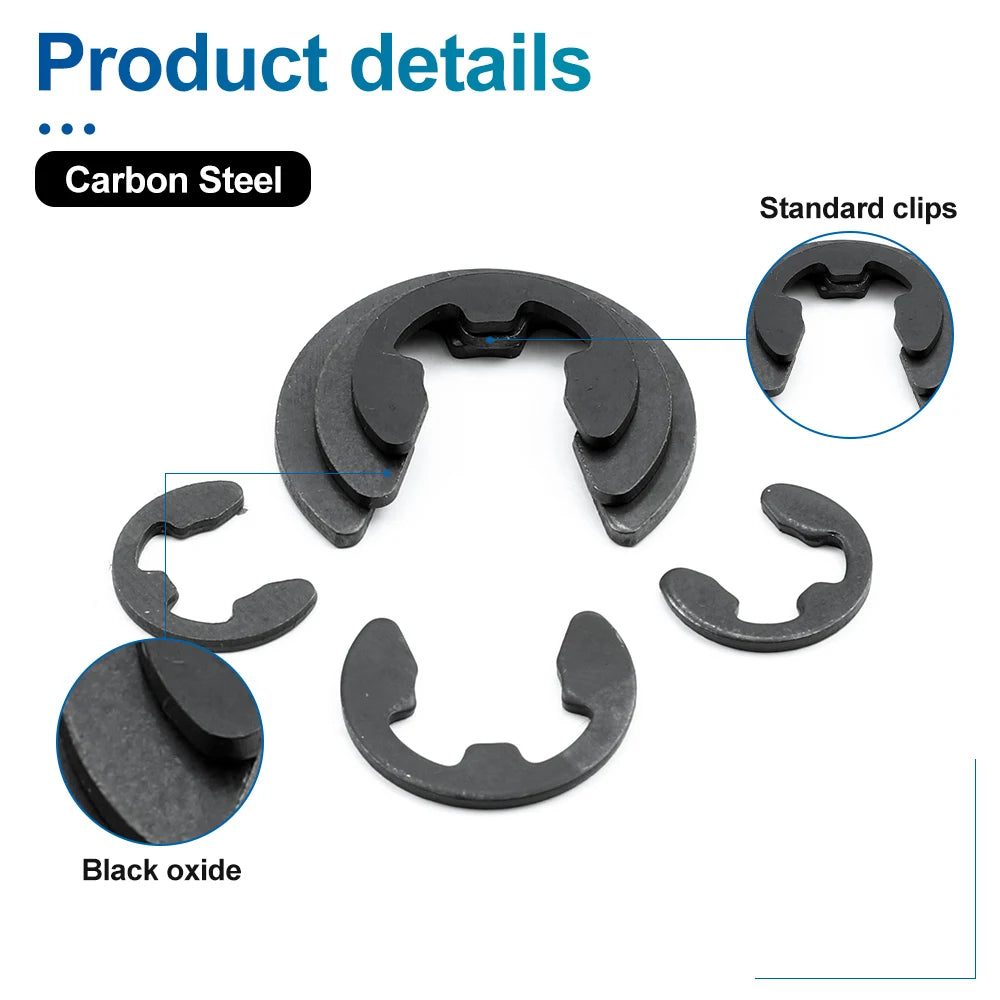 NINDEJIN 10-100pcs Black E-Clip Carbon Steel Snap Ring Circlip Washer E-rings External Retaining Ring for Shaft - KiwisLove