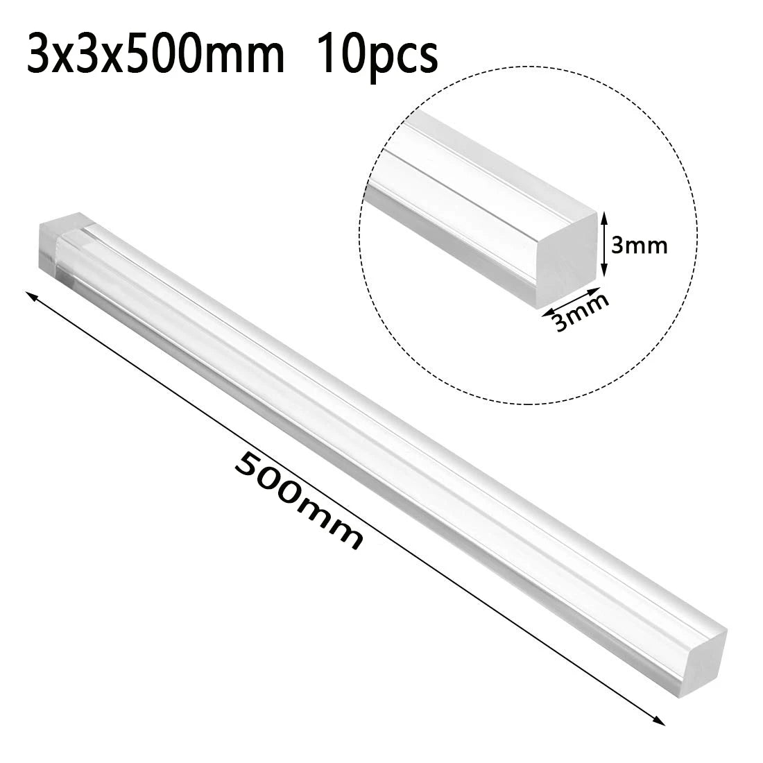 1-10pcs Acrylic square rod, hyaline plastic rod, acrylic rod Length 100-500mm DIY craft architectural model material