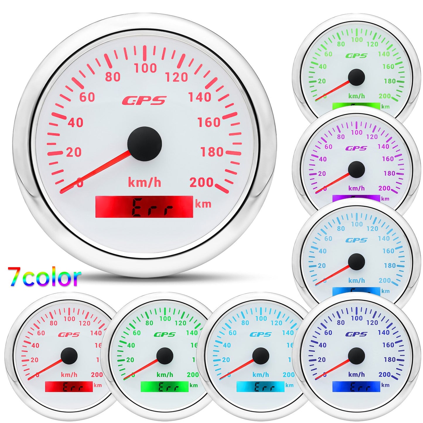 60/120/200KMH 85MM GPS Speedometer Gauge 7 Color Light with GPS Antenna Waterproof Motorcycle Boat Car Truck Speed Gauge Meter - KiwisLove