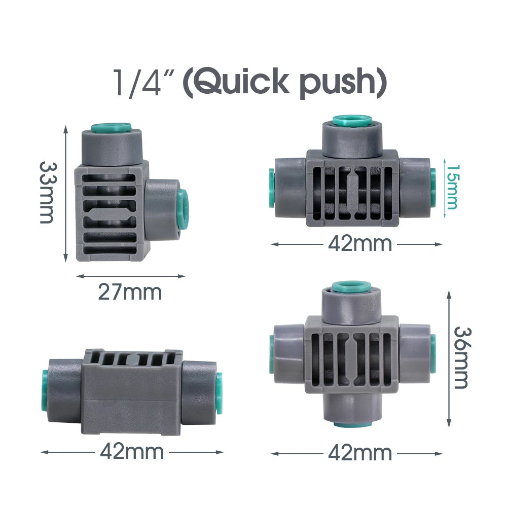 10/20PCS 1/4'' Quick Push 2/3/4 Ways Plug Heavy Duty Stake 4/6-7MM Hose Couping Pneumatic Fittings Aquarium for Garden  Attachme
