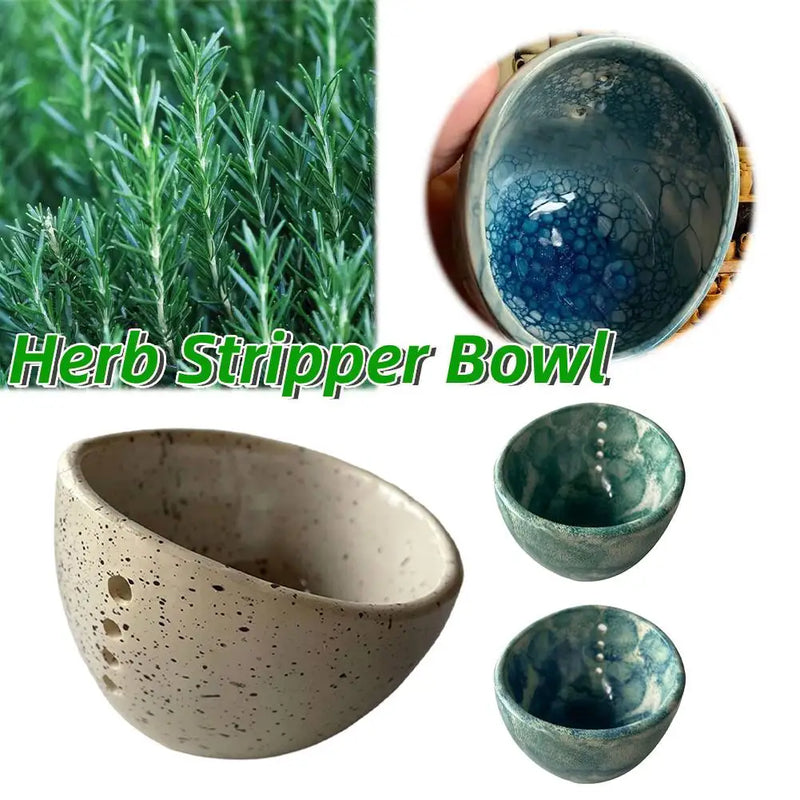 NZ Stock Pottery Herb Stripper Bowl – Portable Leaf Remover Kitchen Gadget 10x8.5x6cm