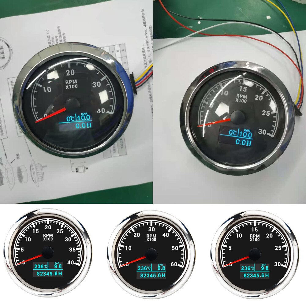 HD 85mm 3 in 1 Digital Boat Tachometer Gauge 3000/4000/6000/8000RPM Tacho meter With Oil Pressure Hours Water Temp for car truck - KiwisLove