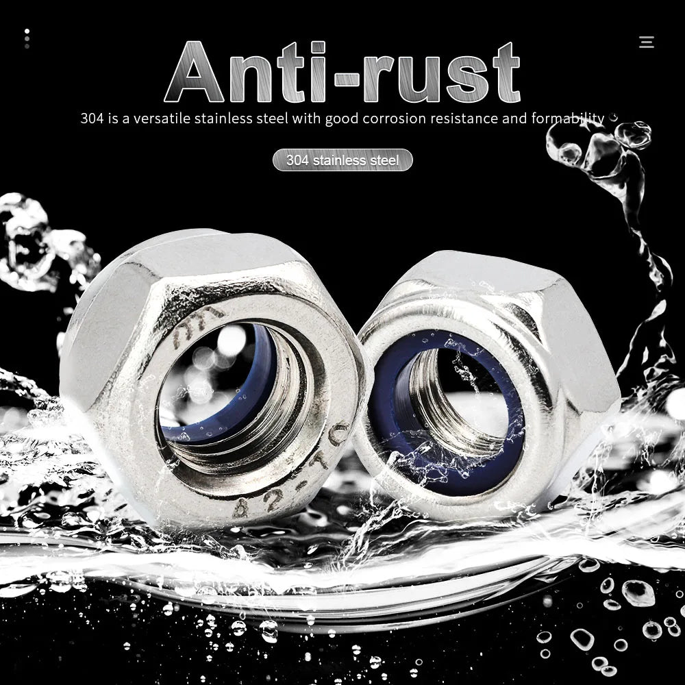 NINDEJIN Nylon Lock Nut Stainless Steel Hex Hexagon Locking Nut M2 M2.5 M3 M4 M5 M6 M8 M10 M12 M14 M16 M20 M24 Locknut DIN985 - KiwisLove