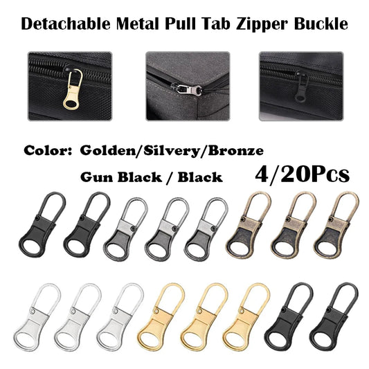4-20PCSMetal Zip Puller Replacement Tab Zipper Sliders Head Zipper Head Detachable Backpacks Purses Repair Sewing Accessories
