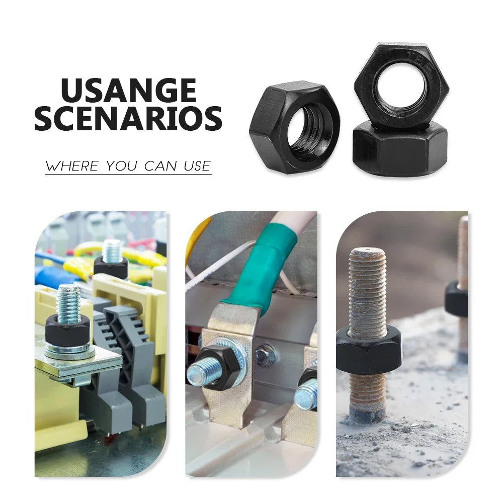 Black Hexagon Hex Nuts M2 M2.5 M3 M4 M5 M6 M8 M10 M12 M14 M16 M18 M20 M22 M24 M27 carbon steel metric hex nuts