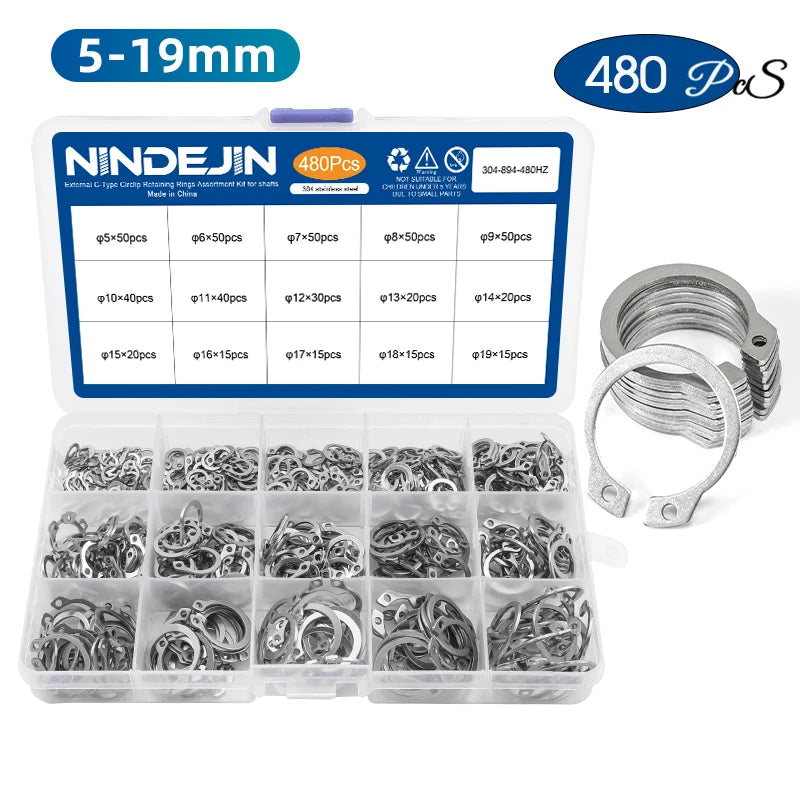 NINDEJIN C clip external circlip snap retaining rings set stainless steel carbon steel 5-28mm circlip set for shaft - KiwisLove